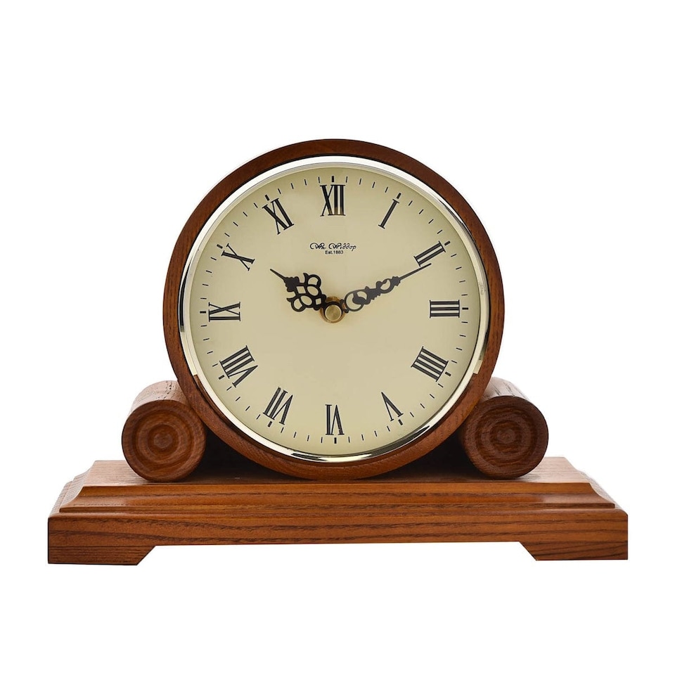 image 1 of Widdop Gifts Wooden Scroll Design Mantel Clock