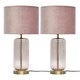 image 1 of First Choice Lighting Set of 2 Walpole Blush Glass and Antique Brass 49cm Table Lamps with Pink Velvet Shade Bronze | Pink