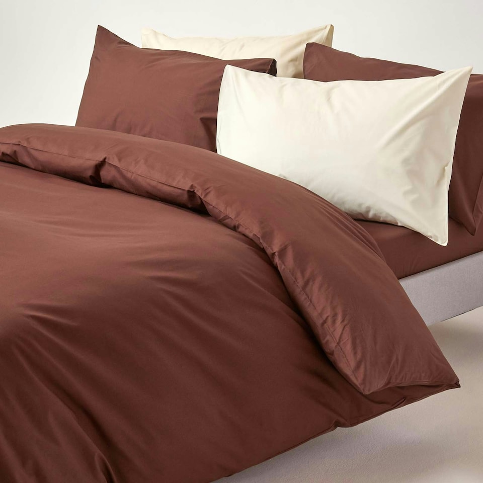 image 1 of Homescapes Chocolate Cotton Duvet Cover Set - 200 Thread Count - Double Brown | Double