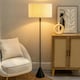 image 2 of ValueLights Mitch Boucle Drum Lamp Shade Black Wood Stem Triangle Floor Lamp with LED Bulb Black