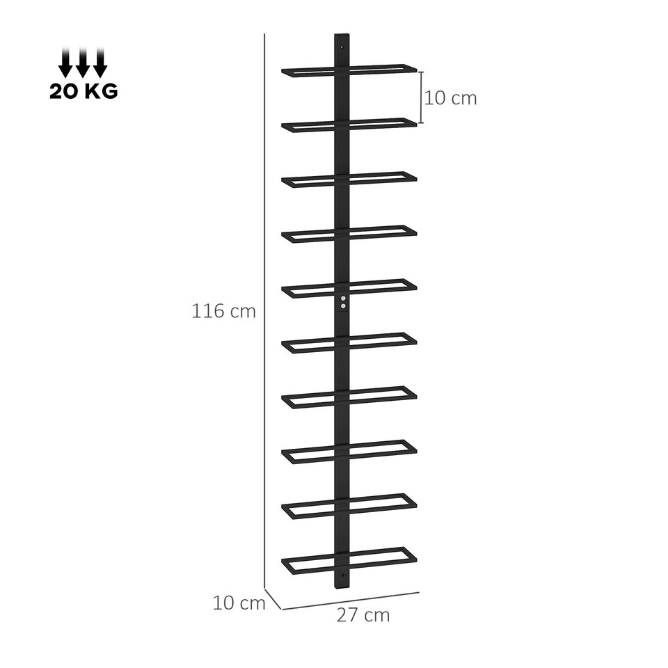 image 1 of HOMCOM Wall Mount Wine Rack, Wall Wine Rack for 10 Wine Bottles, Black