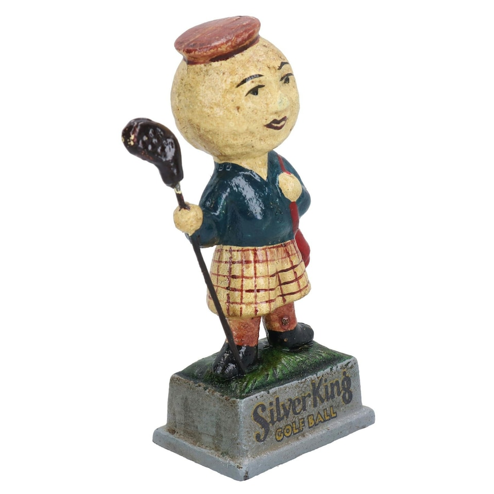 image 1 of Silver King Golf Man Figure Statue Cast Iron Golfer Mascot Ornament House Home