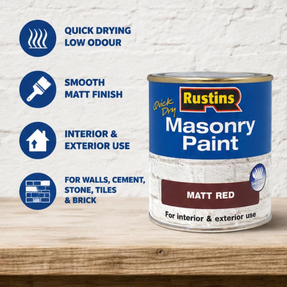 image 1 of Rustins Quick Dry Masonry Paint Matt Red 250ml