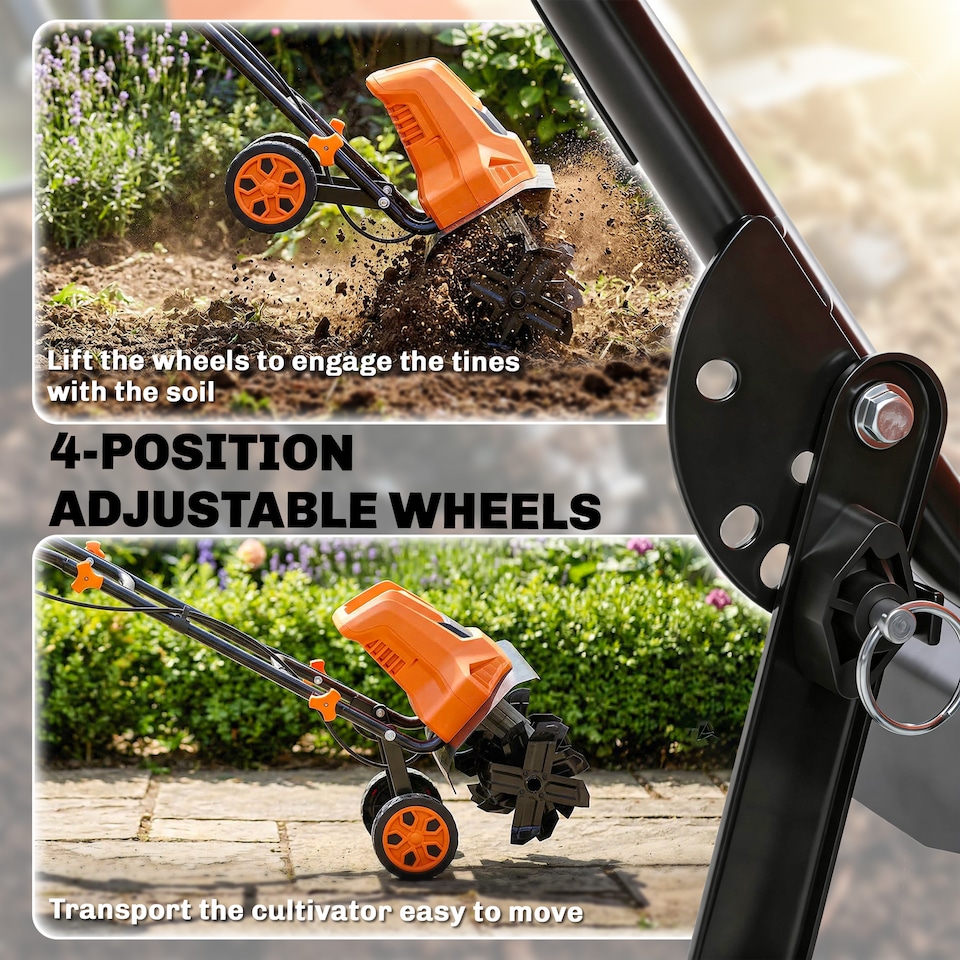 image 1 of Outsunny 1500W Electric Tiller with 40cm Working Width, 20cm Tilling Depth | Orange | Orange | 111L x 40W x 96H cm