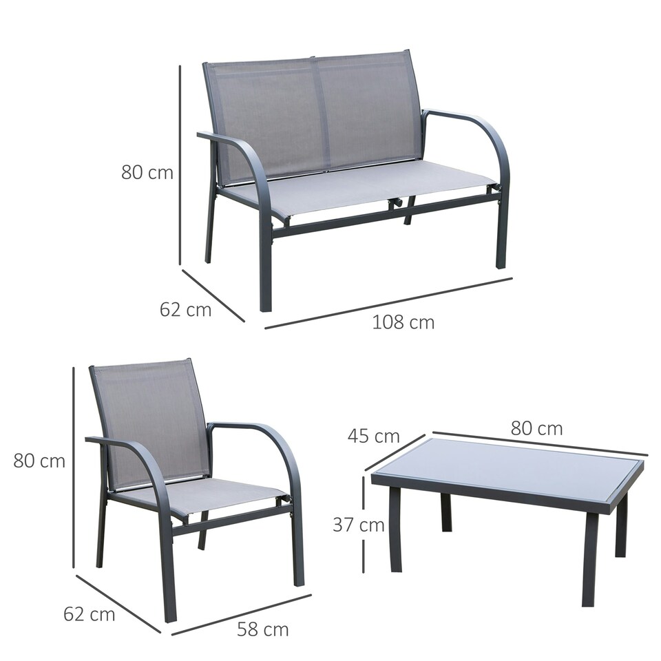 image 1 of Outsunny 4pcs Patio Furniture Set Garden Sofa Glass Top Coffee Table Grey