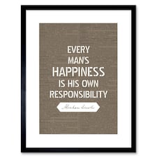 Dictionary Quote Abraham Lincoln Happiness Responsibility 9x7" Black Framed Wall Art Print