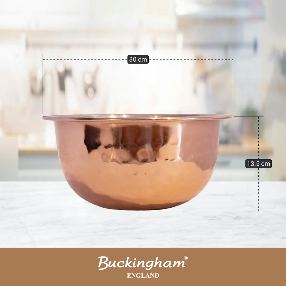 image 1 of Buckingham Salad / Mixing Bowl Stainless Steel with hammered  & copper finish 7.2 Litre / 30 cm