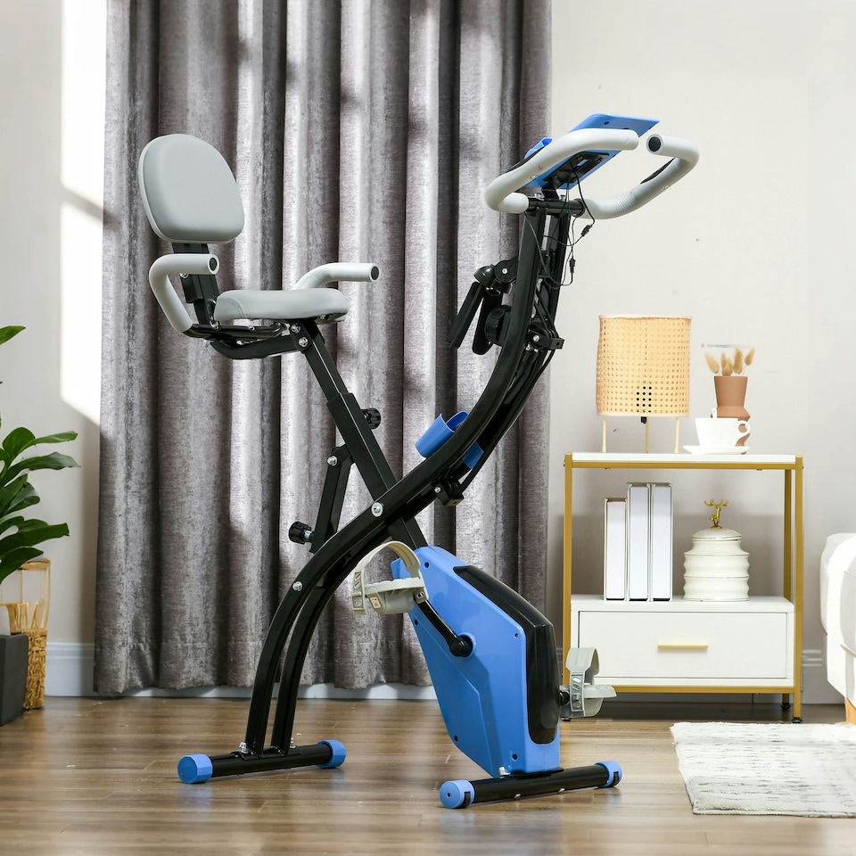 image 1 of HOMCOM 2-In-1 Folding Exercise Bike with 8-Level Magnetic Resistance Blue