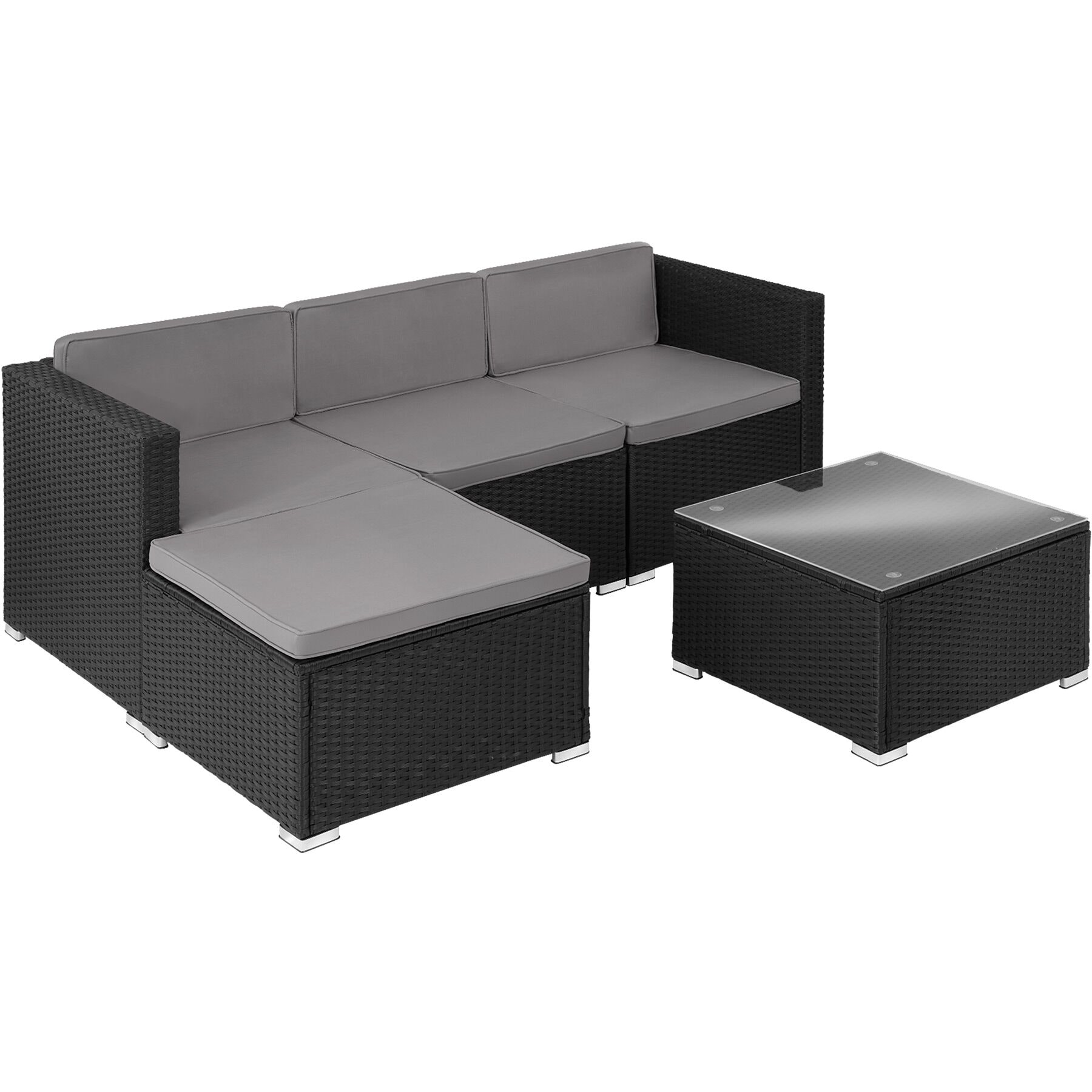 Garden Furniture Set Lignano - modular sofa set for 3 to 4 people, coffee table | Black | black | 179 x 150 x 65 cm | 1