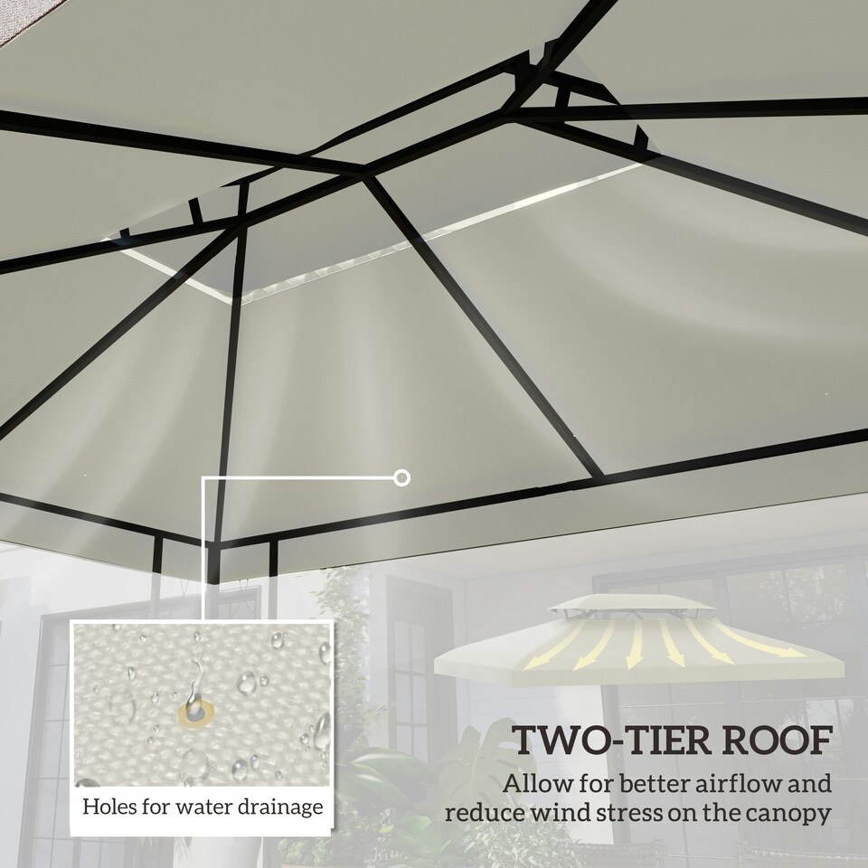 image 1 of Outsunny 3x4m Gazebo Replacement Roof Canopy 2 Tier Top UV Cover Patio Cream
