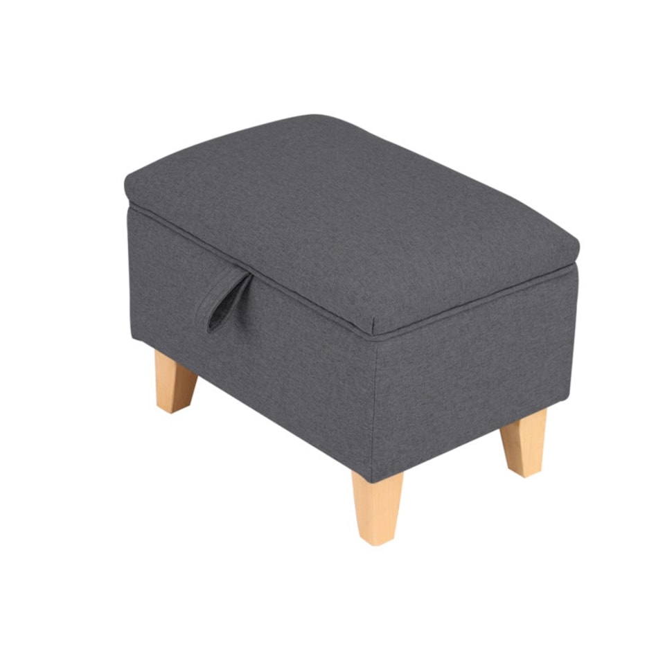 image 1 of Living and Home Linen Upholstered Storage Ottoman Footstool, Dark Grey