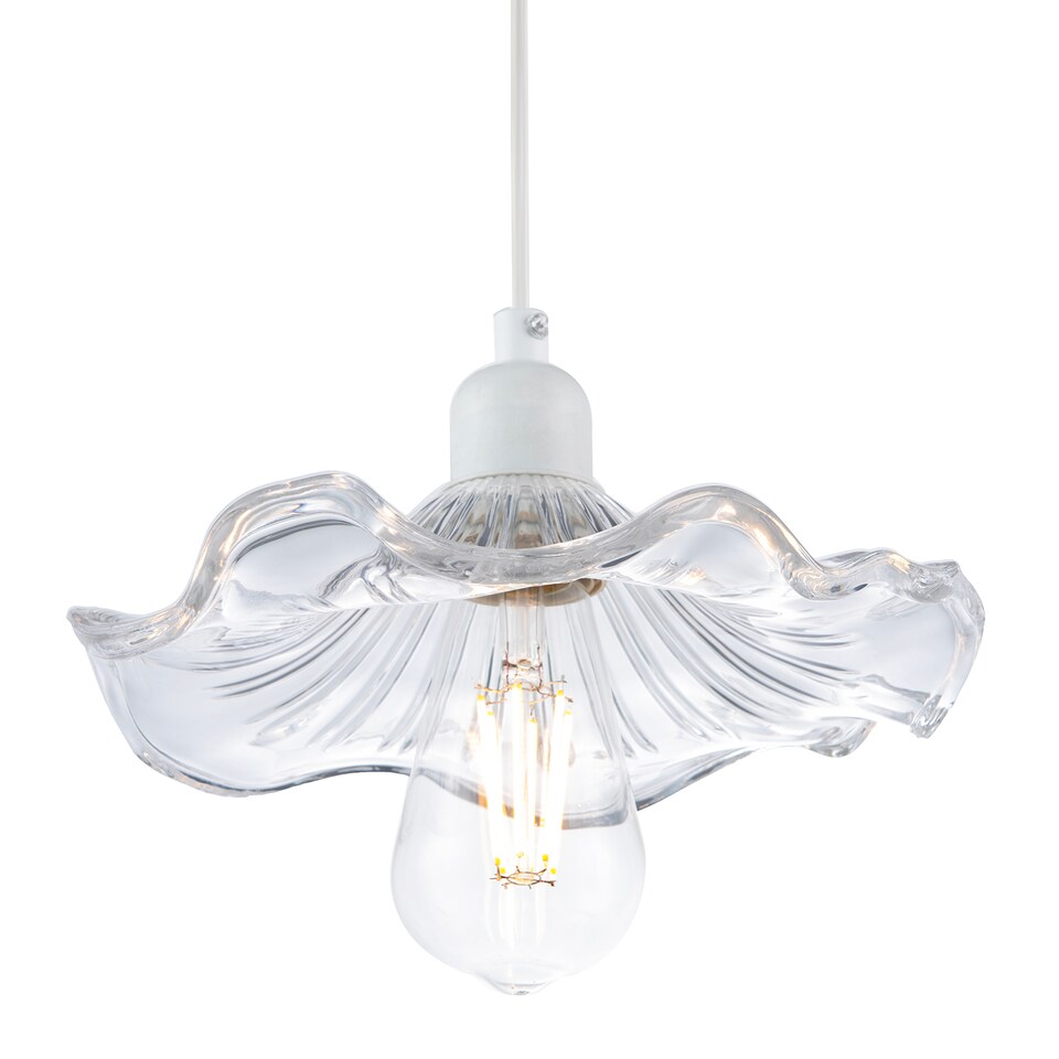 image 1 of Designer Ribbed Clear Glass Pendant Light Shade with Wavy Ruffled Edge
