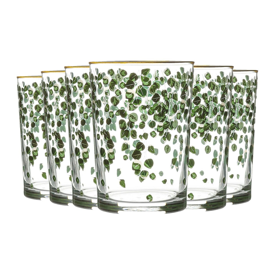 image 1 of LAV Bodega Decorated Highball Glasses - 520ml - Clear - Pack of 6 Green