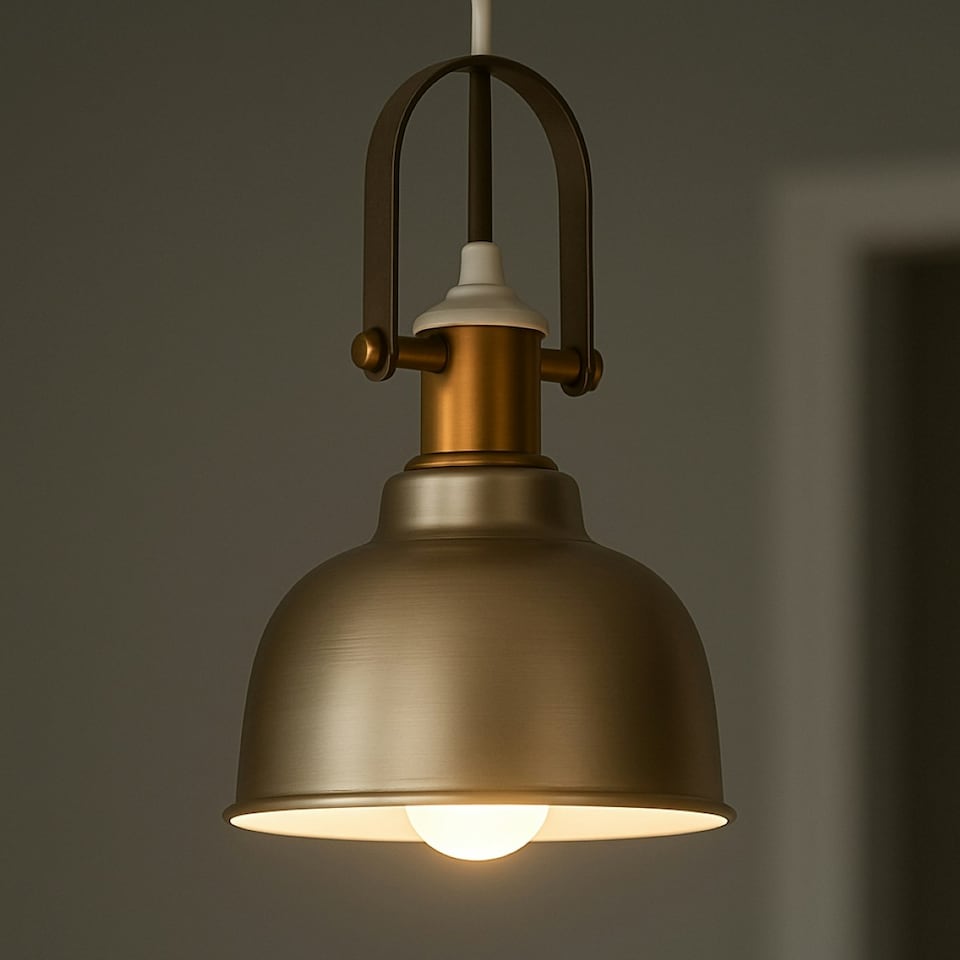 image 1 of CGC GEORGIE Industrial Metal Pendant Light Champagne & White inner with Brass Fitting Gold | Champagne