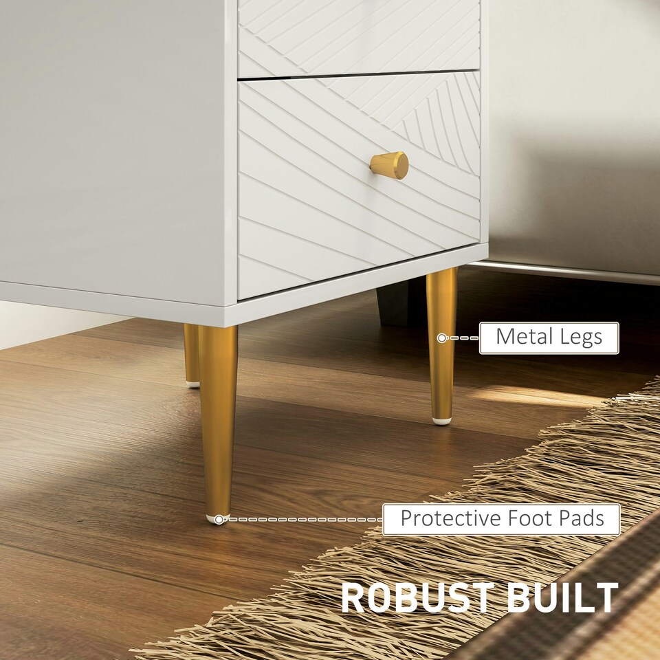 image 1 of HOMCOM Modern Bedside Table with Drawer, Side Table with Metal Legs, White White