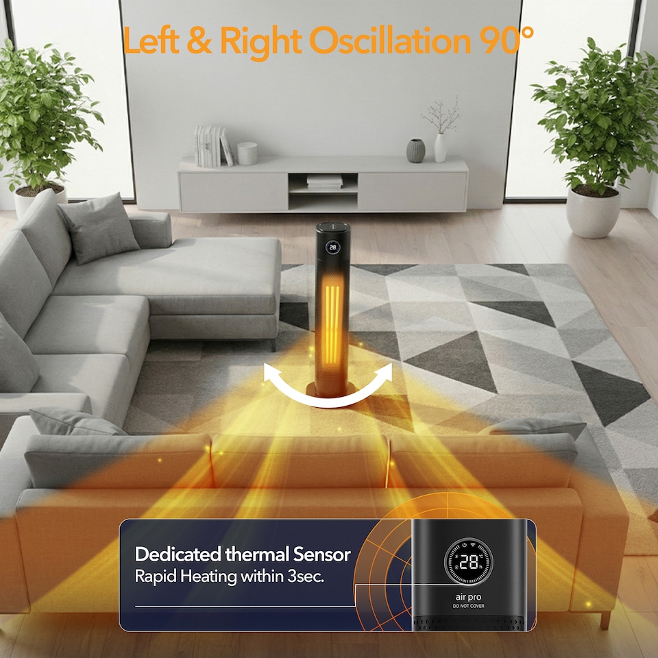 image 1 of Air Pro SmartVoice Hands Free 34 Inch Tower Fan Heater 2 Heat Settings