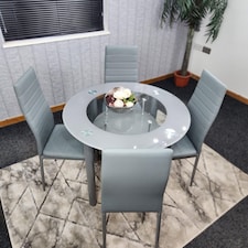 Dining Table And 4 Chairs Grey Round Table With 4 Grey Chairs Dining Room Furniture | Grey | One Size | 5
