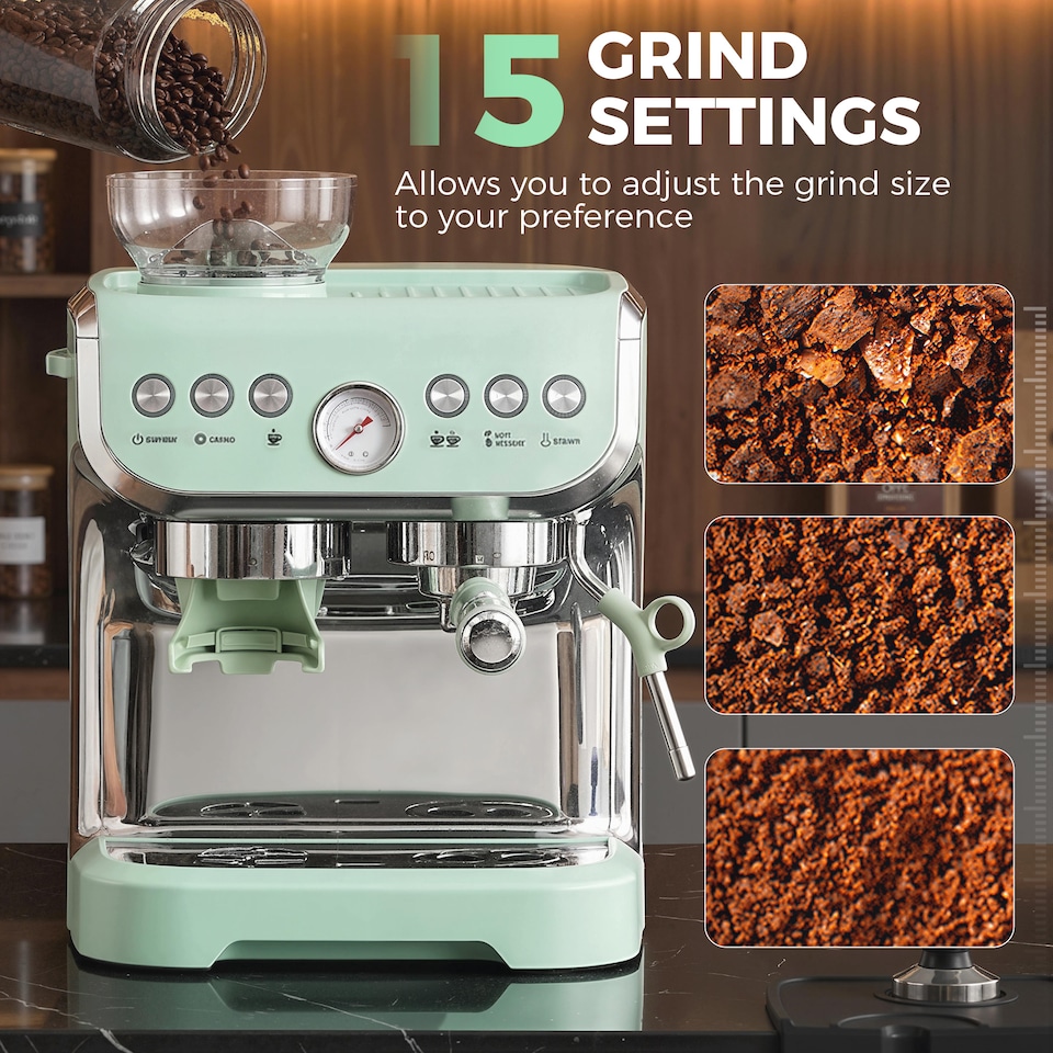 image 1 of HOMCOM Espresso Machine, Bean Grinder & Steam Wand, 15 Bar Pressure