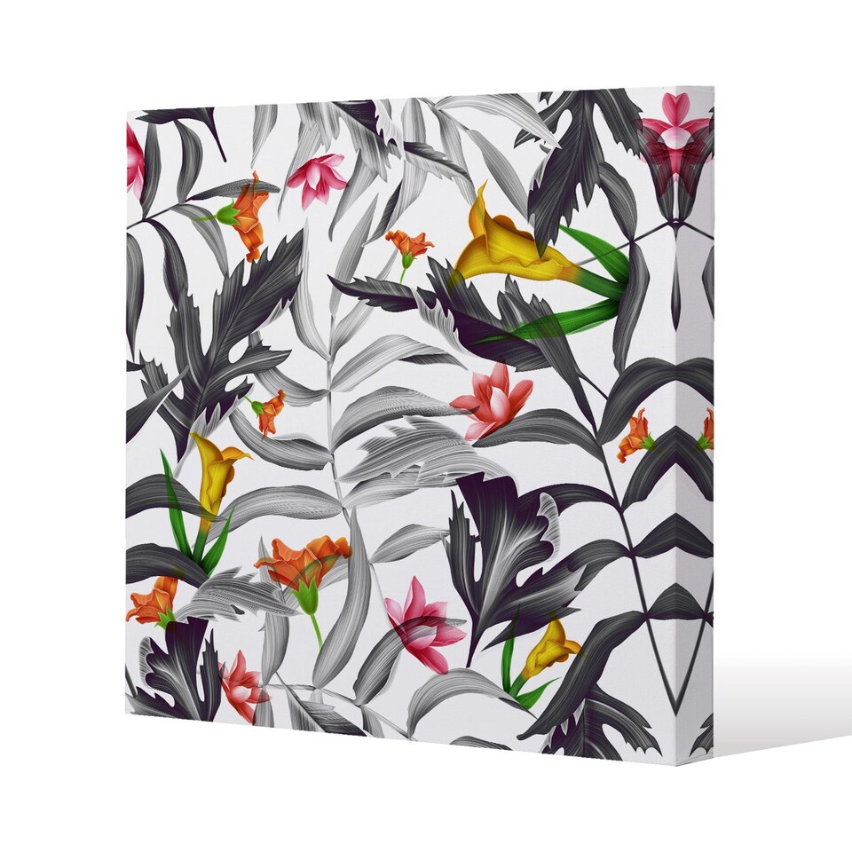 Monochrome Leaves (Canvas Print) / 77 x 77 x 4cm | Multi