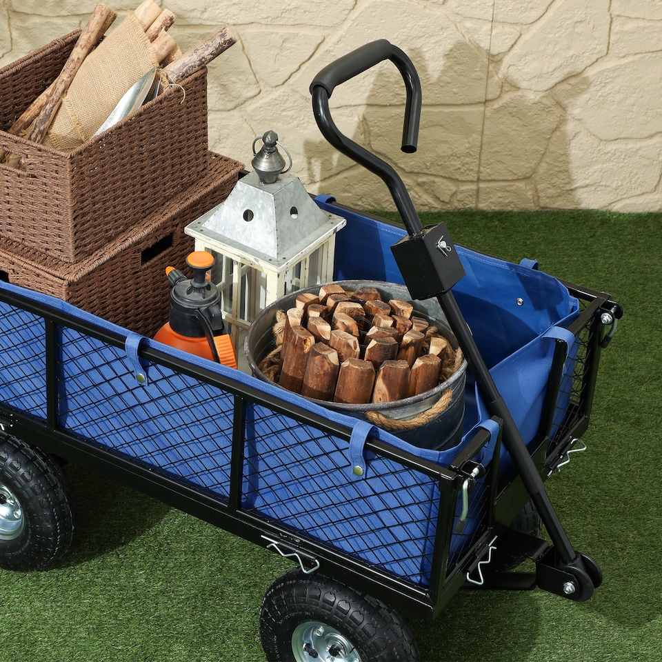 image 1 of Outsunny Garden Cart with Removable Liner, Quick-Release Sides, Blue