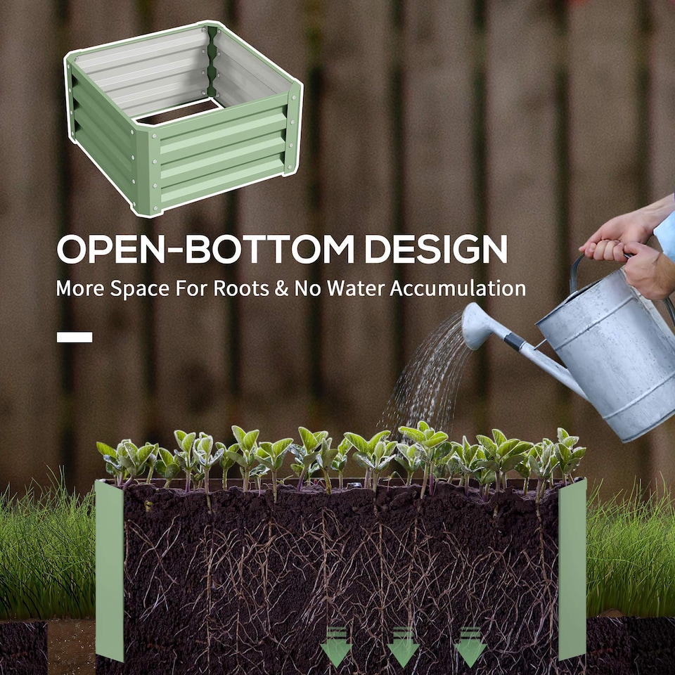 image 1 of Outsunny Set of 2 Raised Garden Bed Galvanised Planter Box, Light Green | Green
