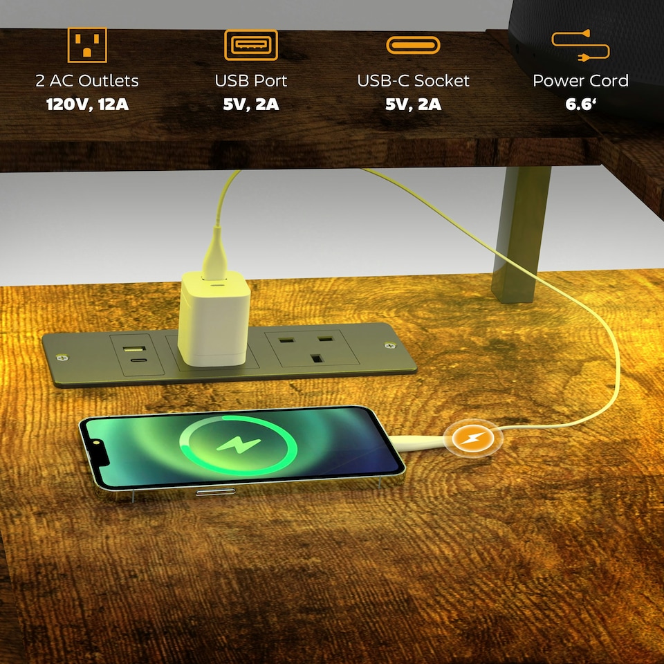 image 1 of HOMCOM L Shaped Gaming Desk w/ LED Lights and Power Outlets for Small Space