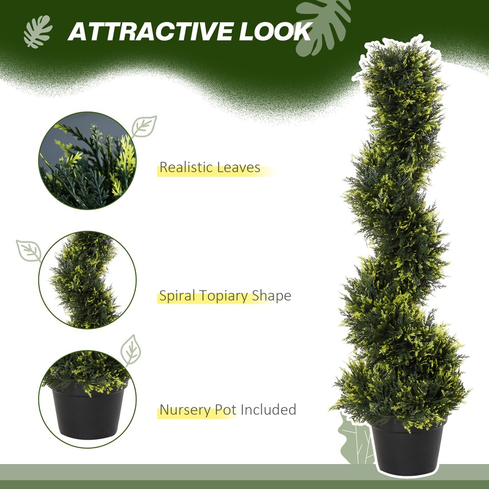 image 1 of Outsunny 90cm3FT Artificial Trees, Spiral Topiary Trees w Pot Set Of 2, Fake Indoor Greenery Plant Home Office Garden Decor Green