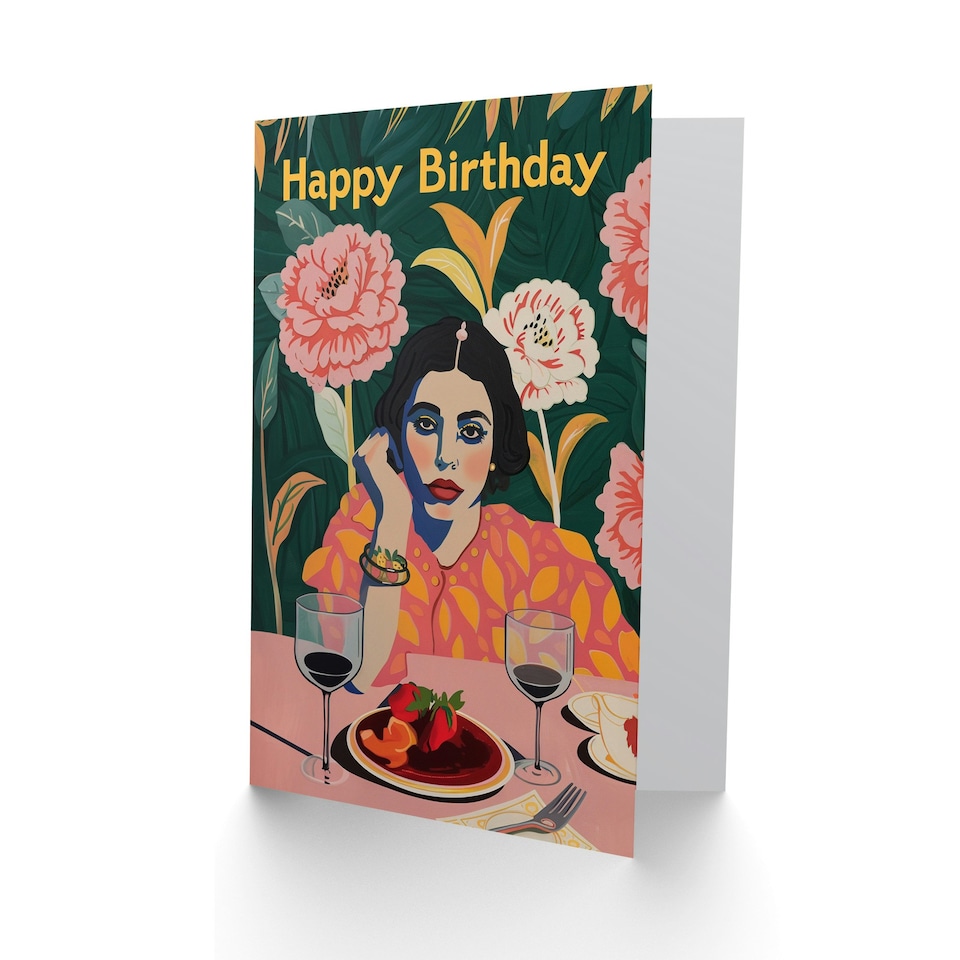 image 1 of Serious Girl Dinner Party Drinks Floral Her Birthday Card
