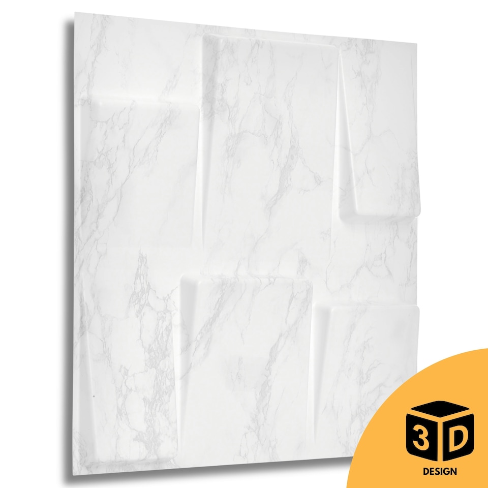 image 1 of NOVECRAFTO 3D Geometric Wall Panels – Matt White Squares Design – 6 PVC Sheets – 1.5m² (16.15sqft) – Interior Cladding Wall Tile Effect | White