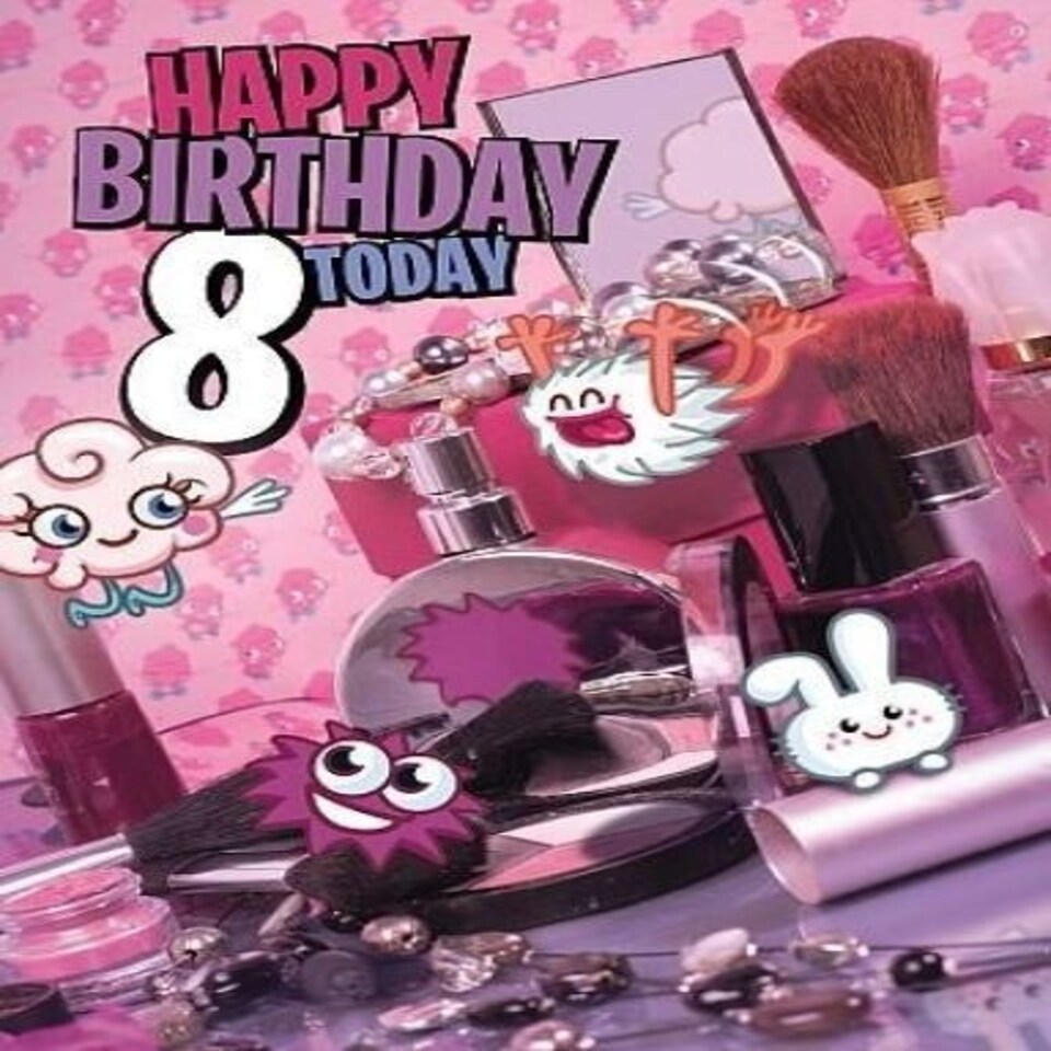 image 1 of Moshi Monsters 8th Birthday 3D Holographic Greetings Card Pink Eighth Birthday