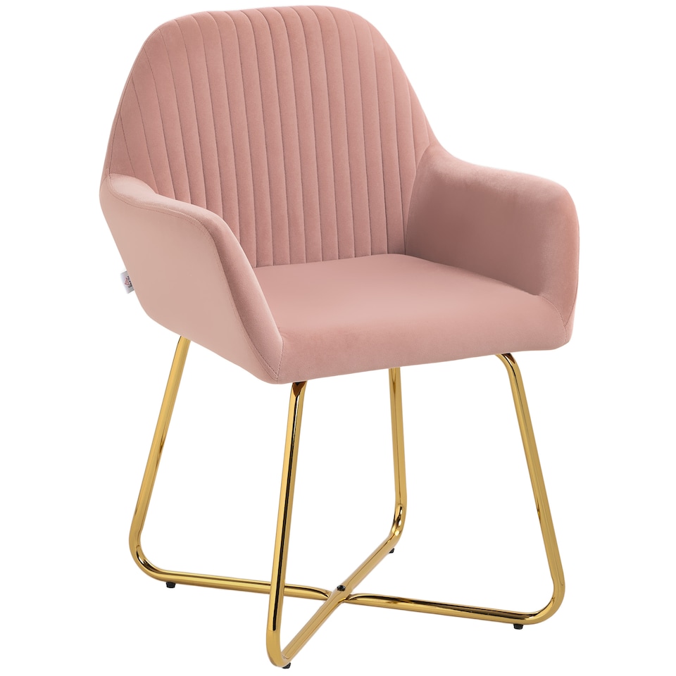 image 1 of HOMCOM Modern Accent Chair, Velvet-Touch Fabric Upholstered Armchair with Metal Base for Living Room, Bedroom and Dinning Room, Pink