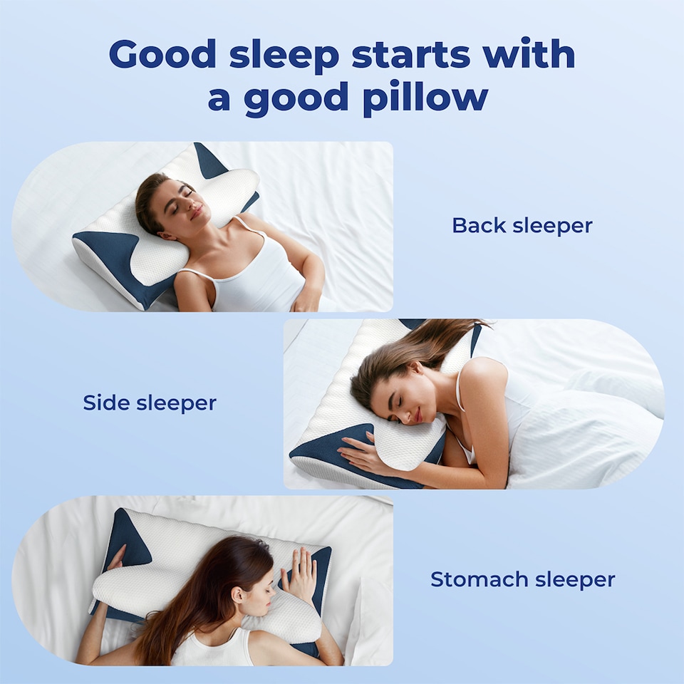 image 1 of Lavio Cervical Contour Memory Foam Pillow Side Sleeper for Neck Pain Relief