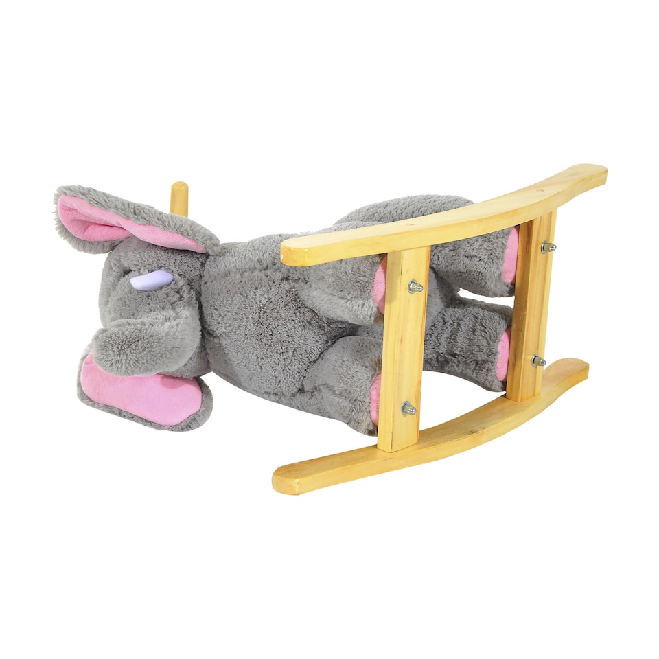 image 1 of HOMCOM Kids Children Rocking Horse Plush Ride on Animal Wooden Riding Traditional Rocker Gift with32 nursery rhymes (Grey Elephant)