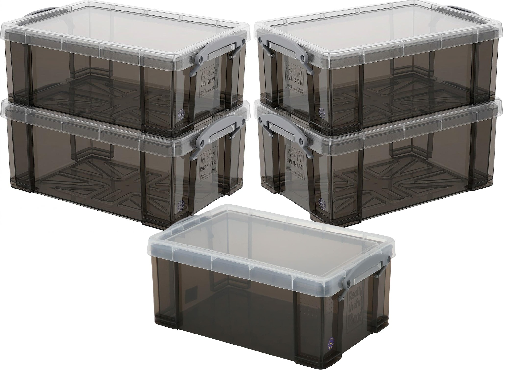 Really Useful Plastic Storage Box 9 Litre Transparent Smoke Pack of 5