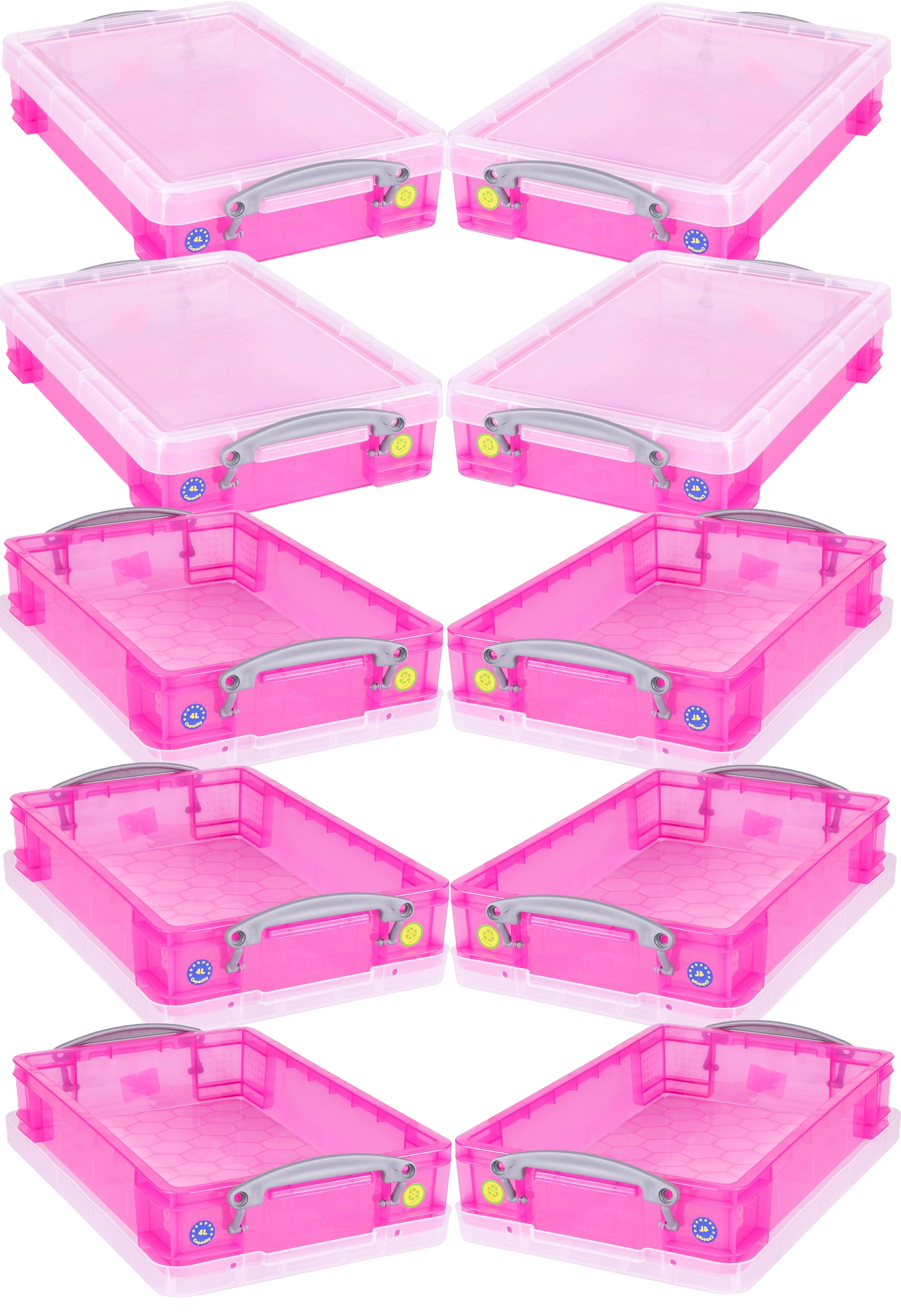 Really Useful Plastic Storage Box 4 Litre Transparent Pink Pack of 10 ...