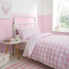 Check and Stripe Cotton Reversible Duvet Cover Set | Pink