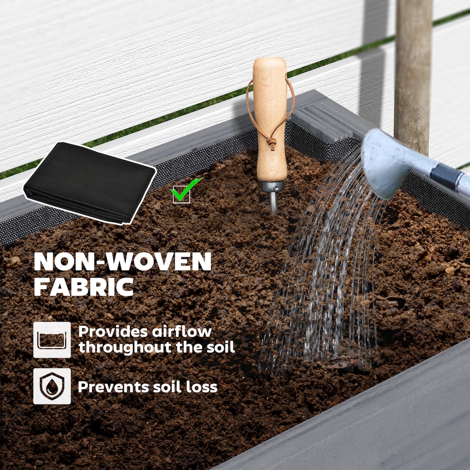 image 1 of Outsunny Wooden Raised Bed w/ Bed Liner, Drainage Holes, Storage Shelf, Grey