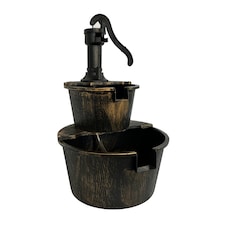 2 Tier Cascading Barrel Garden Water Pump Fountain Feature