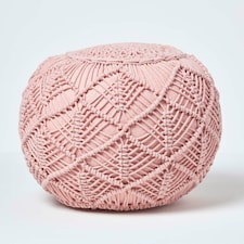 Homescapes Blush Pink Macrame Knitted Pouffe - 35 x 40 cm