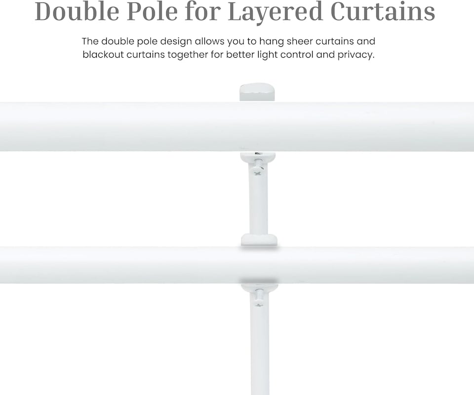 image 1 of Lister Cartwright Double Curtain Extendable Pole Set with White Ball Finials- 19mm & 28mm Metal Poles(120- 320 cm)