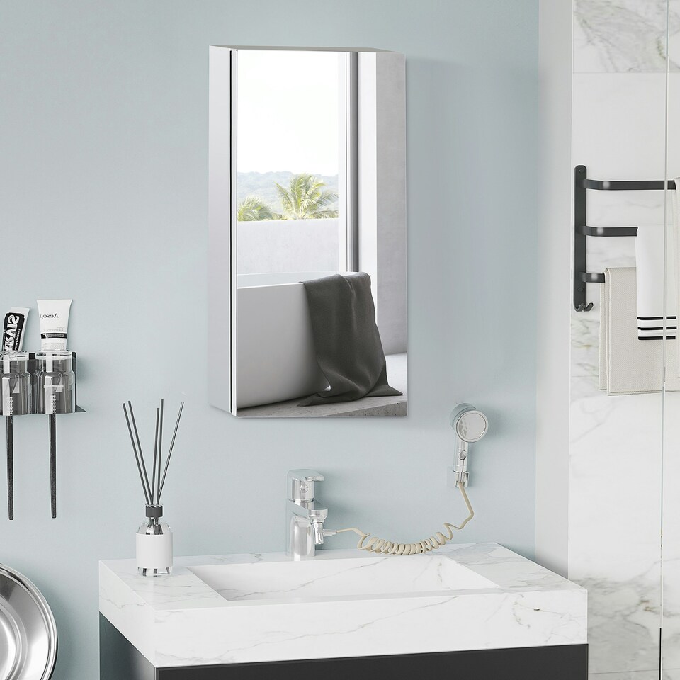 image 1 of HOMCOM Wall Mounted Bathroom Mirror Glass Storage Cabinet Stainless Steel
