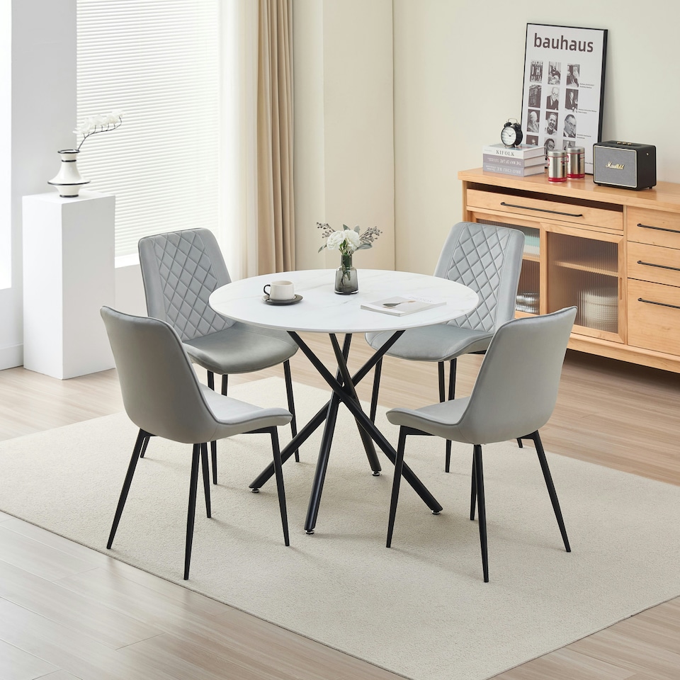 image 1 of Seattle Dining Table with 4 Amelia Velvet Chairs Blue