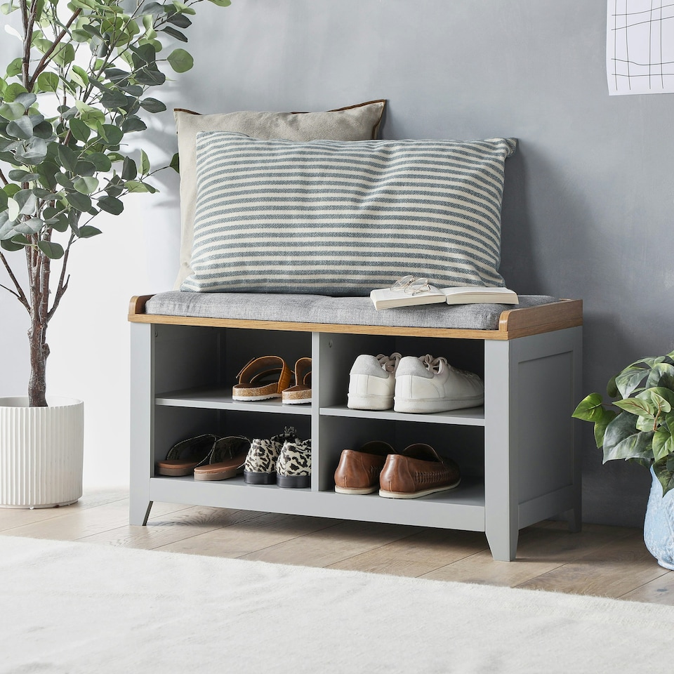 image 1 of VonHaus Grey Hallway Shoe Storage Bench with Seat Grey