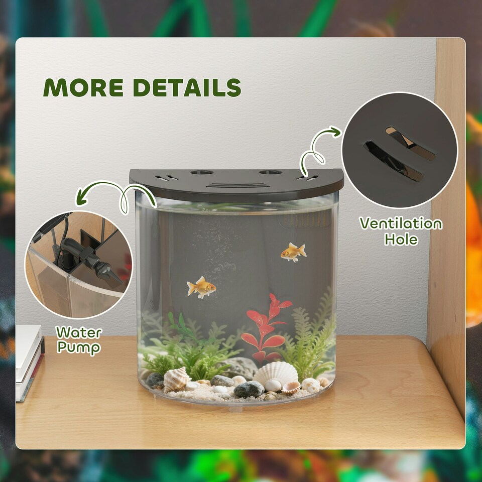 image 1 of PawHut Fish Tank, 3L Nano Aquarium Starter Kit with Filter System, LED Light