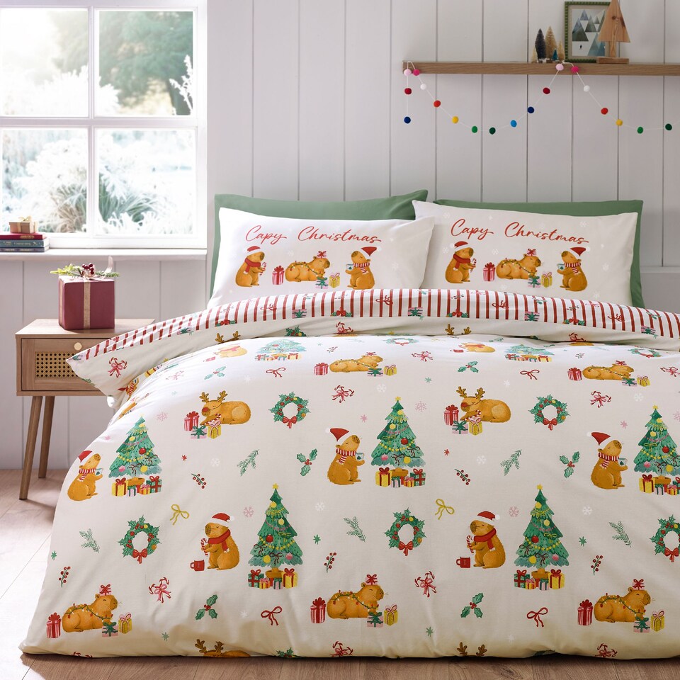image 1 of Catherine Lansfield Capybara Christmas Reversible Duvet Cover Set