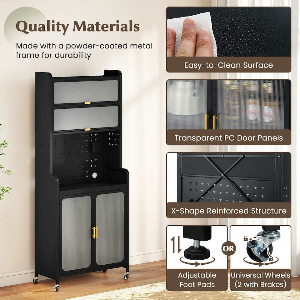 image 1 of COSTWAY Kitchen Pantry Storage Cabinet with Large Countertop Black