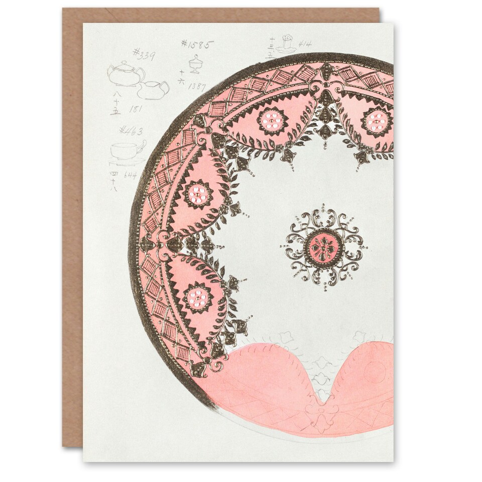 image 1 of Noritake Factory Japanese Art Card Vintage Pink Gold Plate Design