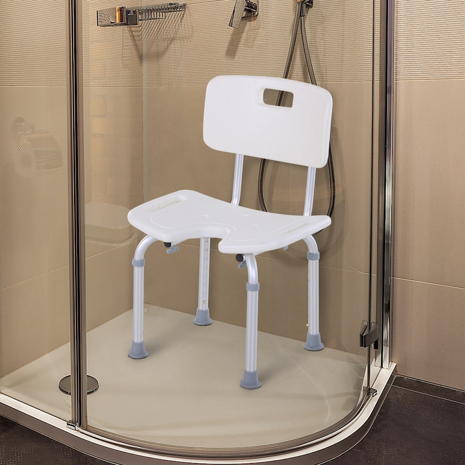 image 1 of HOMCOM 8-Level Height Adjustable Bath Stool Spa Shower Chair Aluminum w Non-Slip Feet, Handle for the Pregnant, Old, Injured
