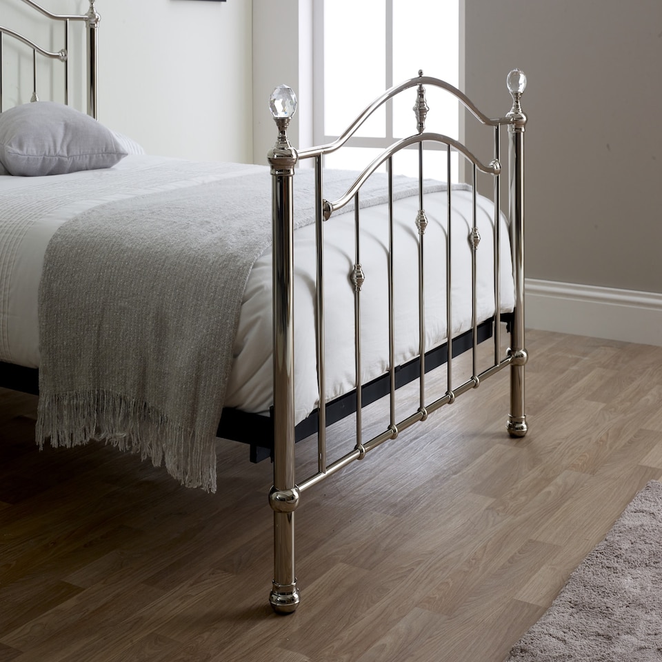 image 1 of 5ft King Size Silver chrome finish, crystal ball and chrome traditional metal bed frame bedstead, victorian, antique, ornate