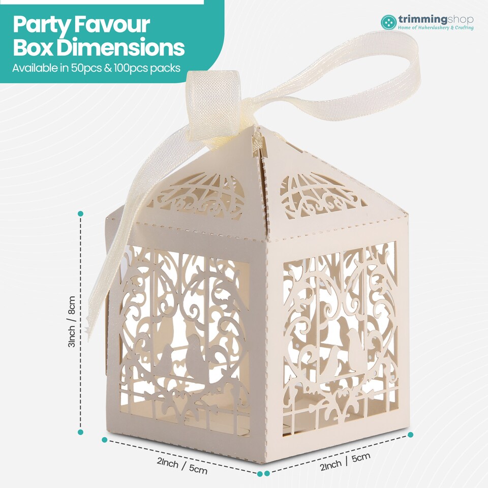 image 1 of Love Birds Wedding Favour Boxes with Organza Ribbon Gift Boxes - 50pcs